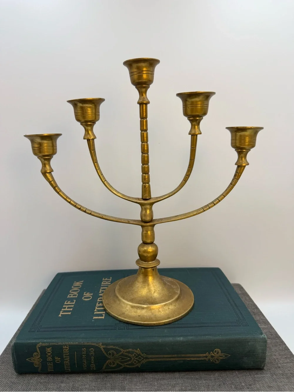 Vintage Large Solid Brass Candelabra 5 Branch Arm Heavy Patina